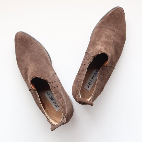 Steve Madden Pauze Khaki Suede Leather Block Heel Chelsea Ankle Boots / Booties - Picture 14 of 16